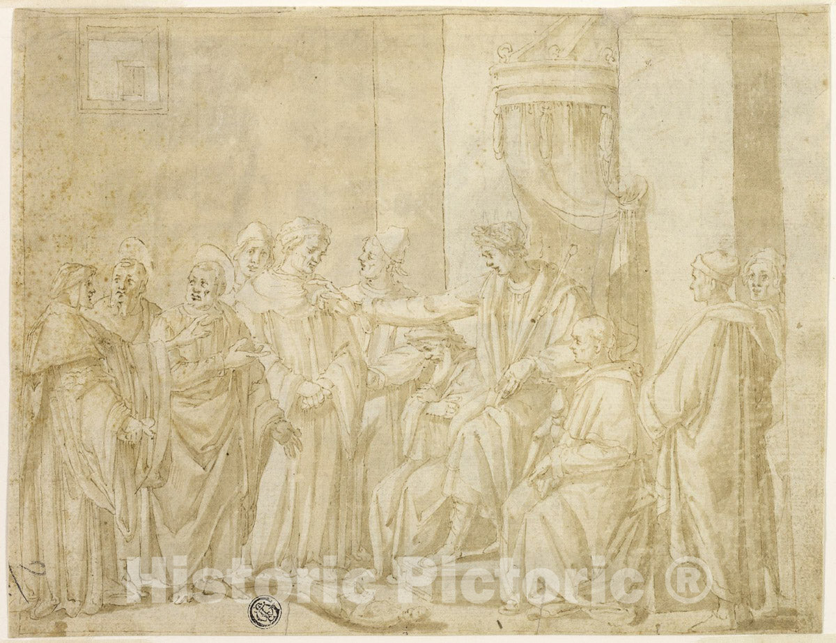 Art Print : Saints Peter and Paul Disputing with Simon Magus before Nero (recto); Five Scenes from the Story of Moses (verso), Andrea Boscoli, c.1580, Vintage Wall Decor :