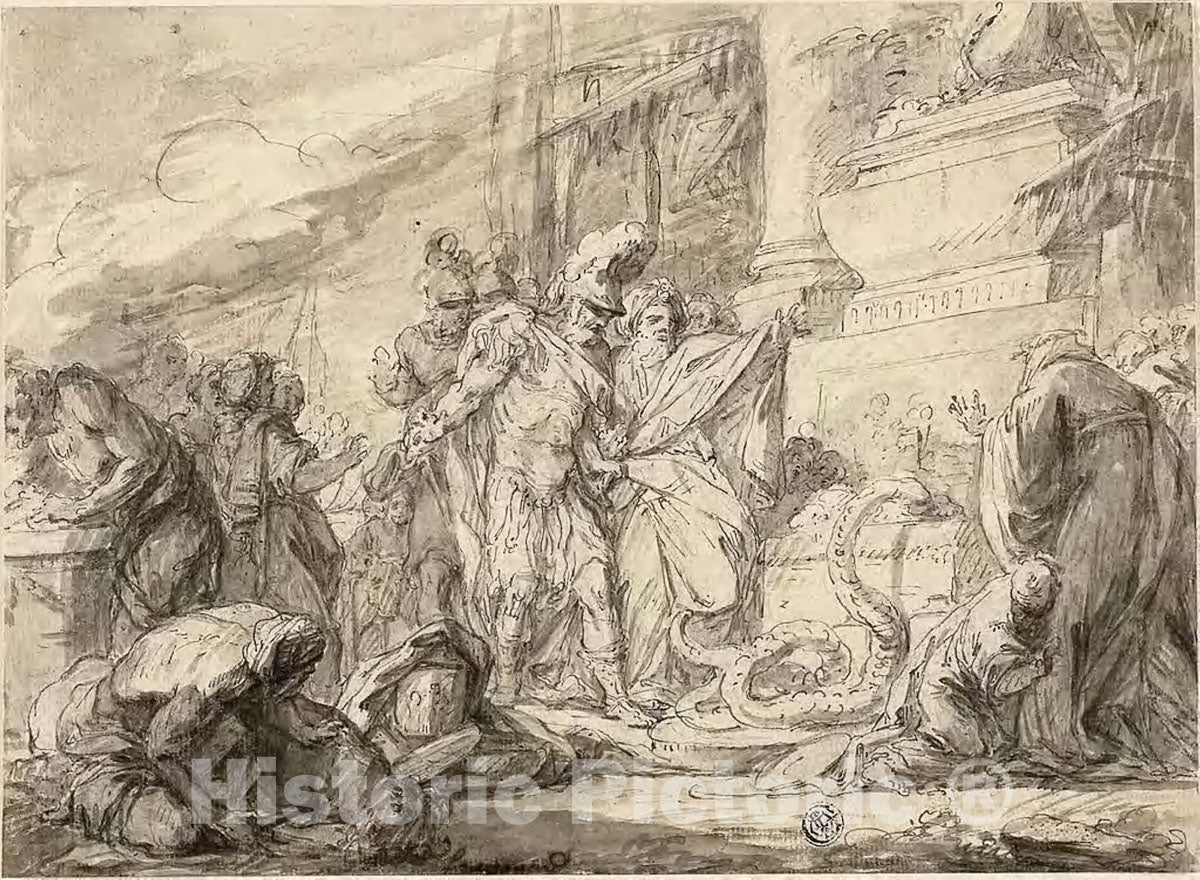 Art Print : Aeneas at the Tomb of Anchises (recto); Aeneas at the Tome of Anchises (verso), Nicolas Bernard Lepicie, c.1907, Vintage Wall Decor :