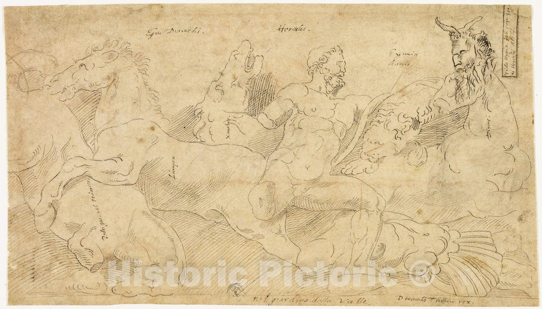 Art Print : Ancient Relief with Hercules and the Mares of Diomedes, Girolamo da Carpi, c.1594, Vintage Wall Decor :