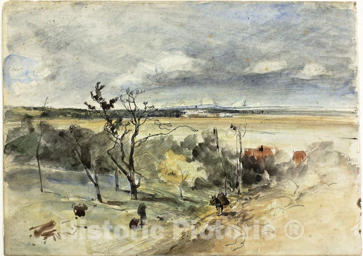 Art Print : Landscape with Man on a Donkey (recto) Two Women in a Cafe (verso), Johan Barthold Jongkind, c.1813, Vintage Wall Decor :