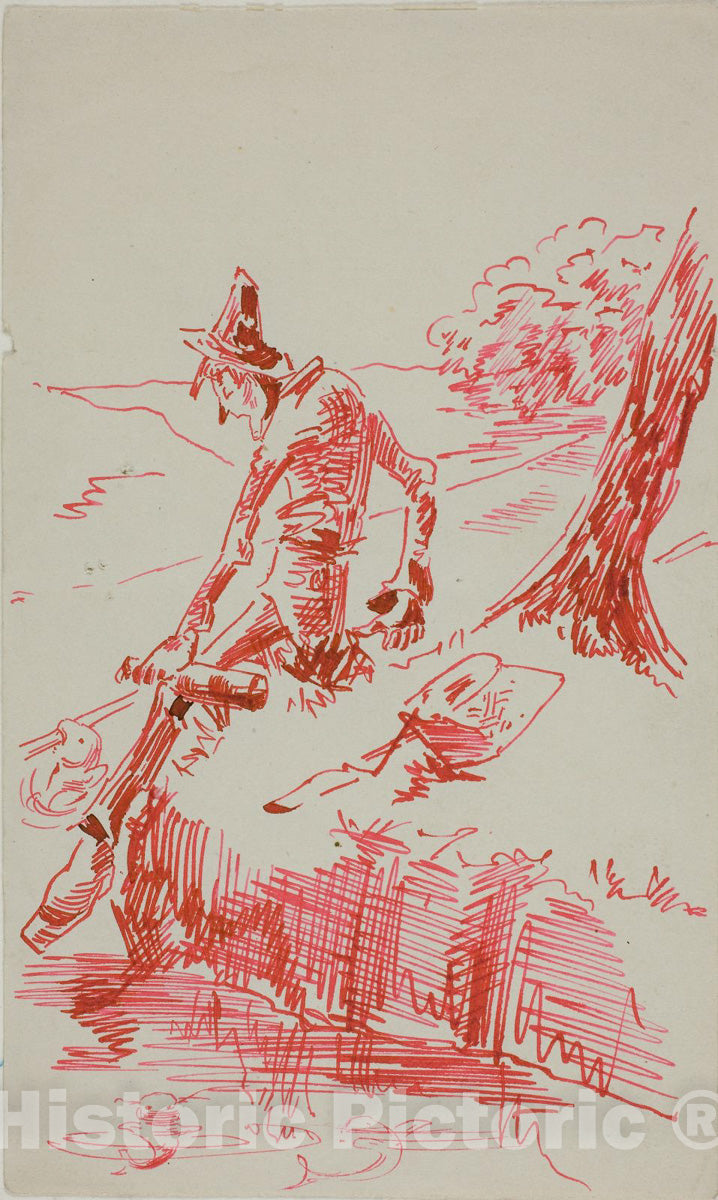 Art Print : Man Fishing and Holding Bottle, Anders Zorn, c 1954, Vintage Wall Decor :