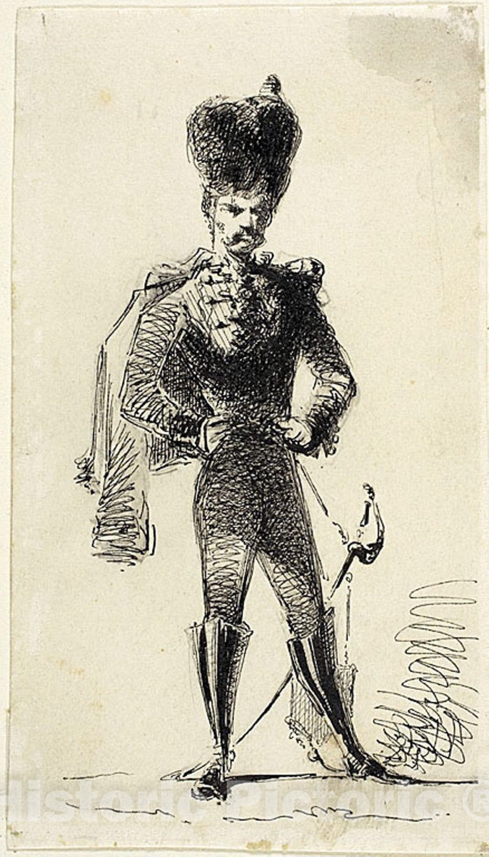 Art Print : Hussar (recto) Man with a Top Hat and Bandaged Head (verso), James McNeill Whistler, c.1908, Vintage Wall Decor :