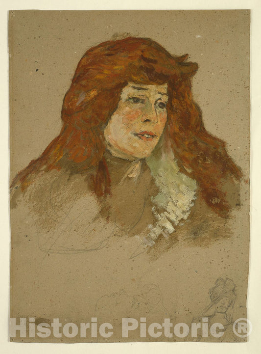 Art Print : Mme Lili Grenier (recto); Landscape with Church (verso), Henri de Toulouse-Lautrec, c 1914, Vintage Wall Decor :