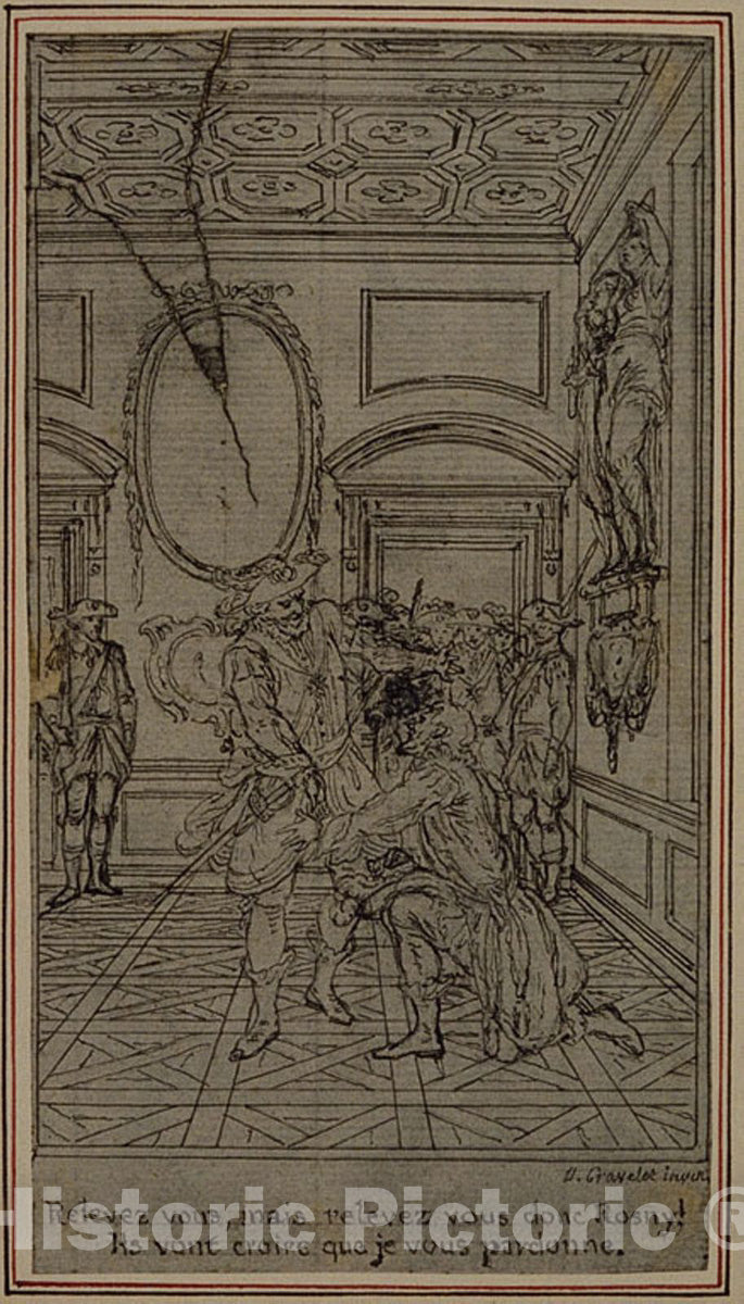 Art Print : Study for Vignette-Frontispiece of Colles "La Partie de Chasse de Henri IV", Act I, Hubert FranÃ§ois Gravelot, c.1766, Vintage Wall Decor :