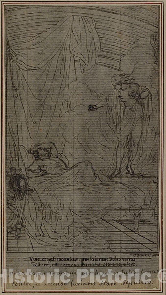 Art Print : Study for Lucains "La Pharsale", Canto III, Hubert FranÃ§ois Gravelot, c 1982, Vintage Wall Decor :