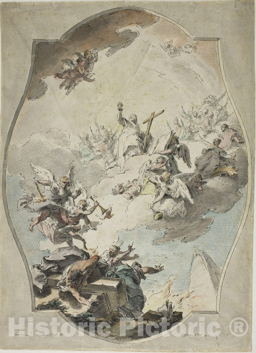 Art Print : Faith Overcoming Heresy (recto); Tracing after Faith Overcoming Heresy (verso), Pietro Antonio Novelli, c 1937, Vintage Wall Decor :
