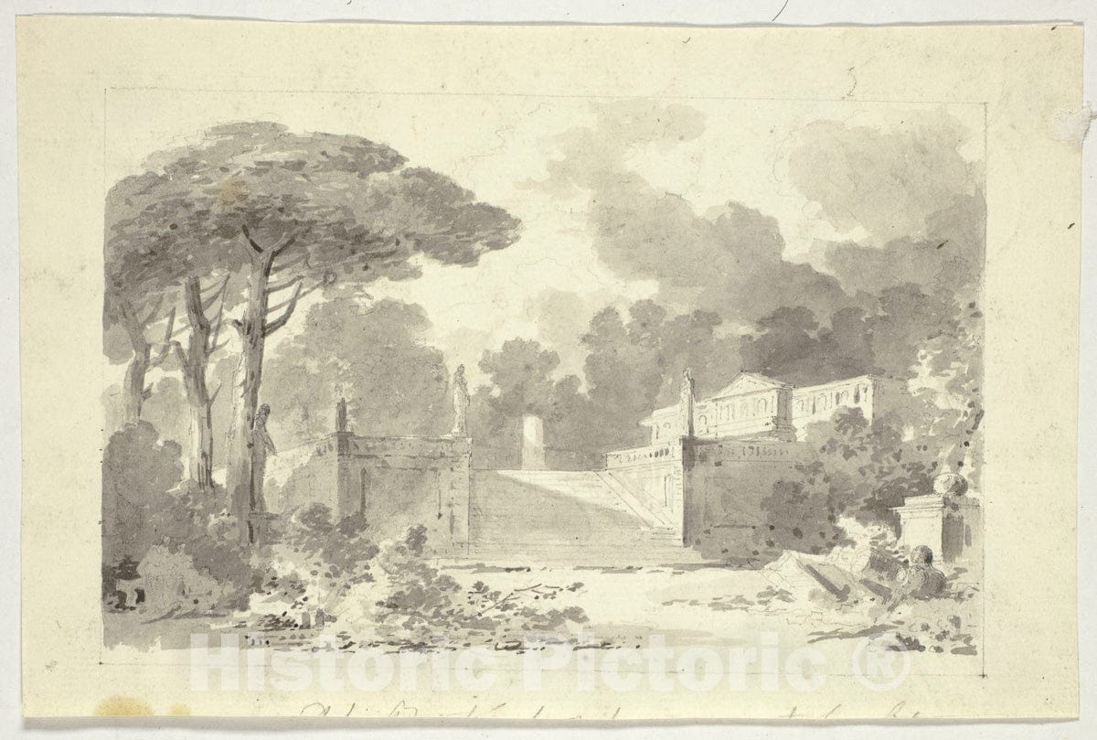Art Print : View of the Park at Versailles: Monumental Staircase, Pedestal and Temple, Pierre Antoine Mongin, c 1940, Vintage Wall Decor :