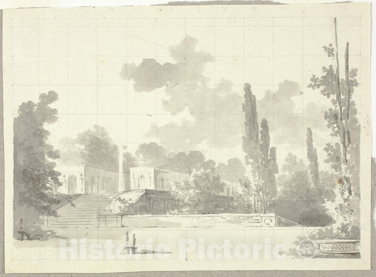 Art Print : View of the Park at Versailles: Stairway to Terrace with Temple and Column, Pierre Antoine Mongin, c.1804, Vintage Wall Decor :