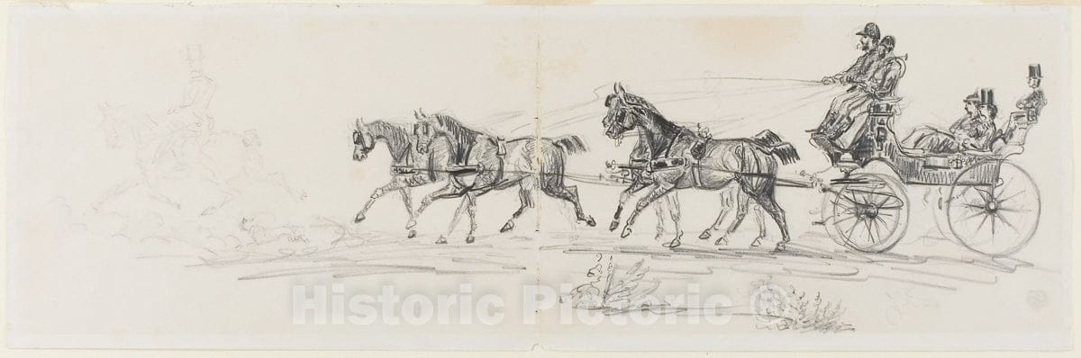 Art Print : Horse-Drawn Carriage Preceded by Single Rider, Henri de Toulouse-Lautrec, c.1973, Vintage Wall Decor :