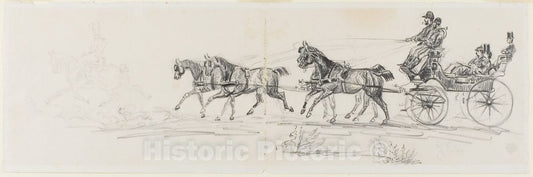 Art Print : Horse-Drawn Carriage Preceded by Single Rider, Henri de Toulouse-Lautrec, c.1973, Vintage Wall Decor :