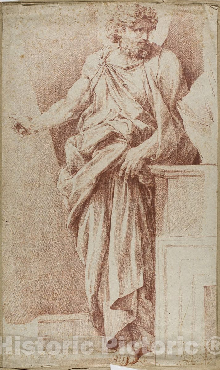 Art Print : Standing Man, Pointing with Right Hand, Raphael, c.1638, Vintage Wall Decor :