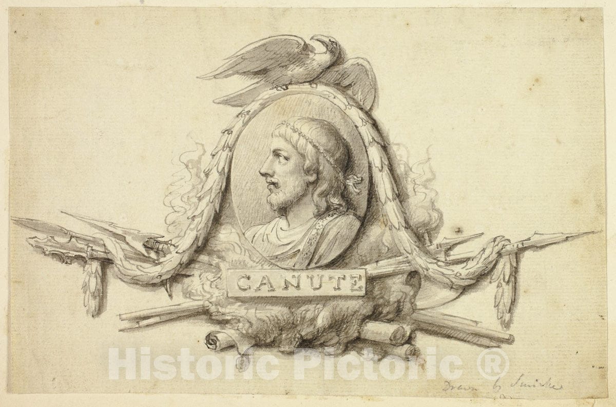 Art Print : Design for Medallion of King Canute, Robert Smirke, the younger, c 1938, Vintage Wall Decor :