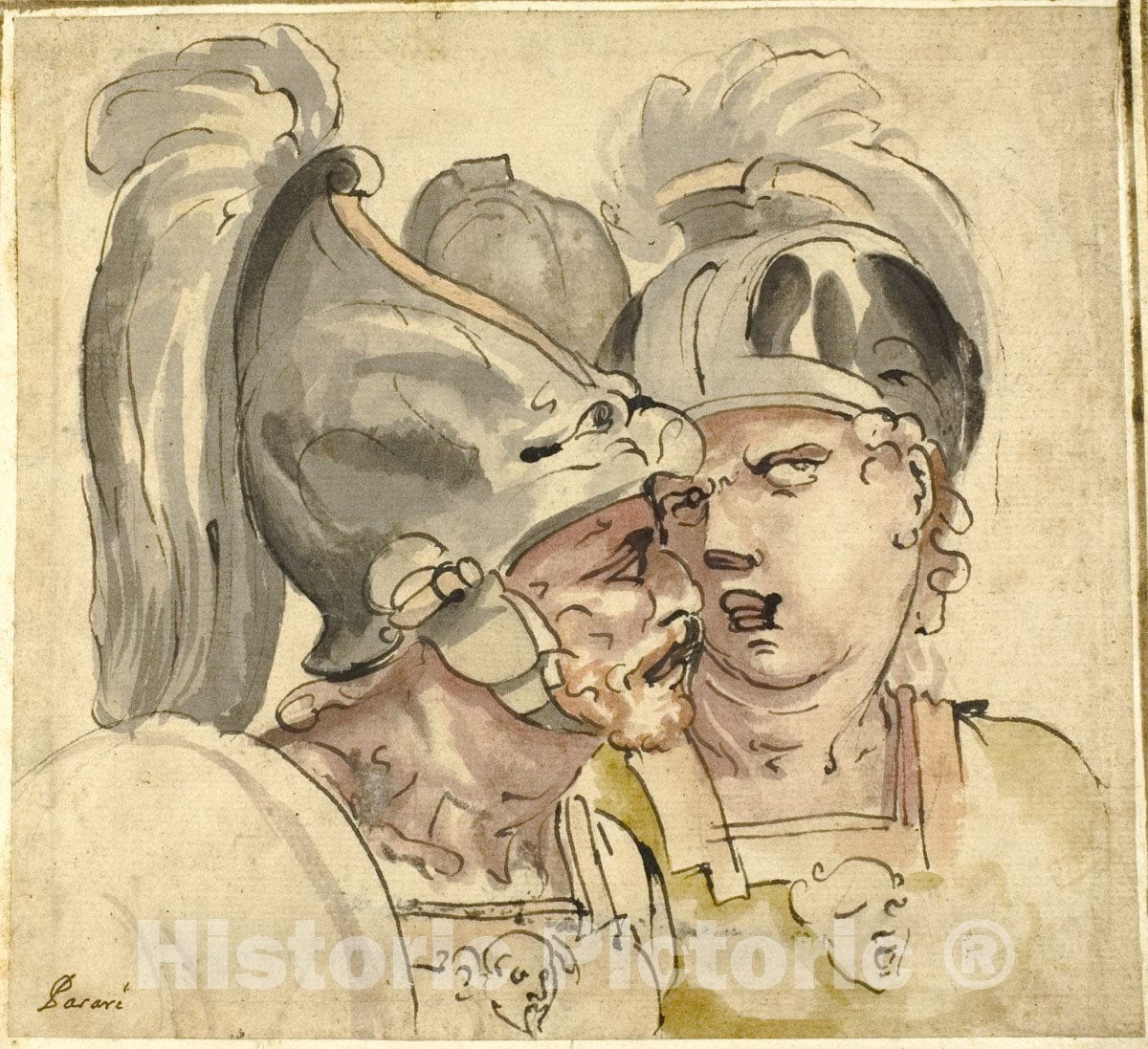 Art Print : Two Helmeted Soldiers Conversing, Giuseppe Passeri, c 1944, Vintage Wall Decor :