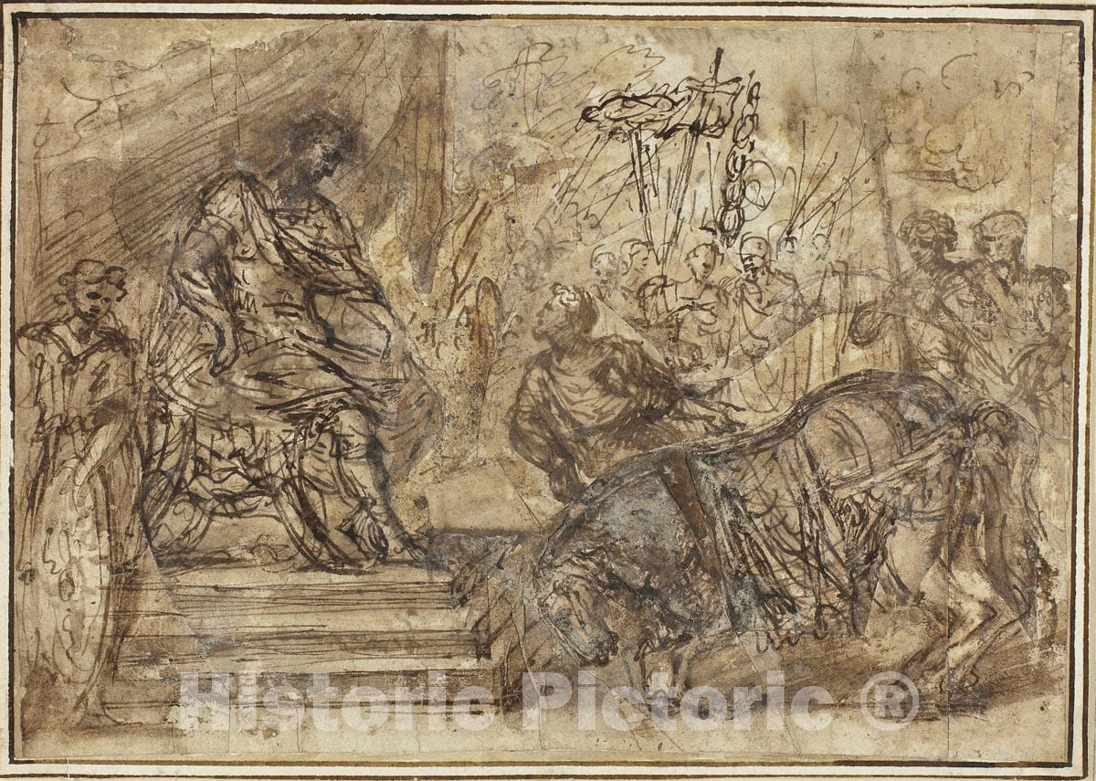 Art Print : Caligula Appointing His Horse Incitatus to the Consulship, Style of Pietro da Cortona, c.1548, Vintage Wall Decor :