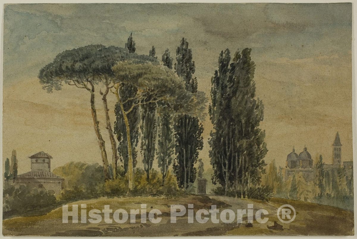 Art Print : Villa Negroni, Rome, School of Thomas Monro, c 1882, Vintage Wall Decor :