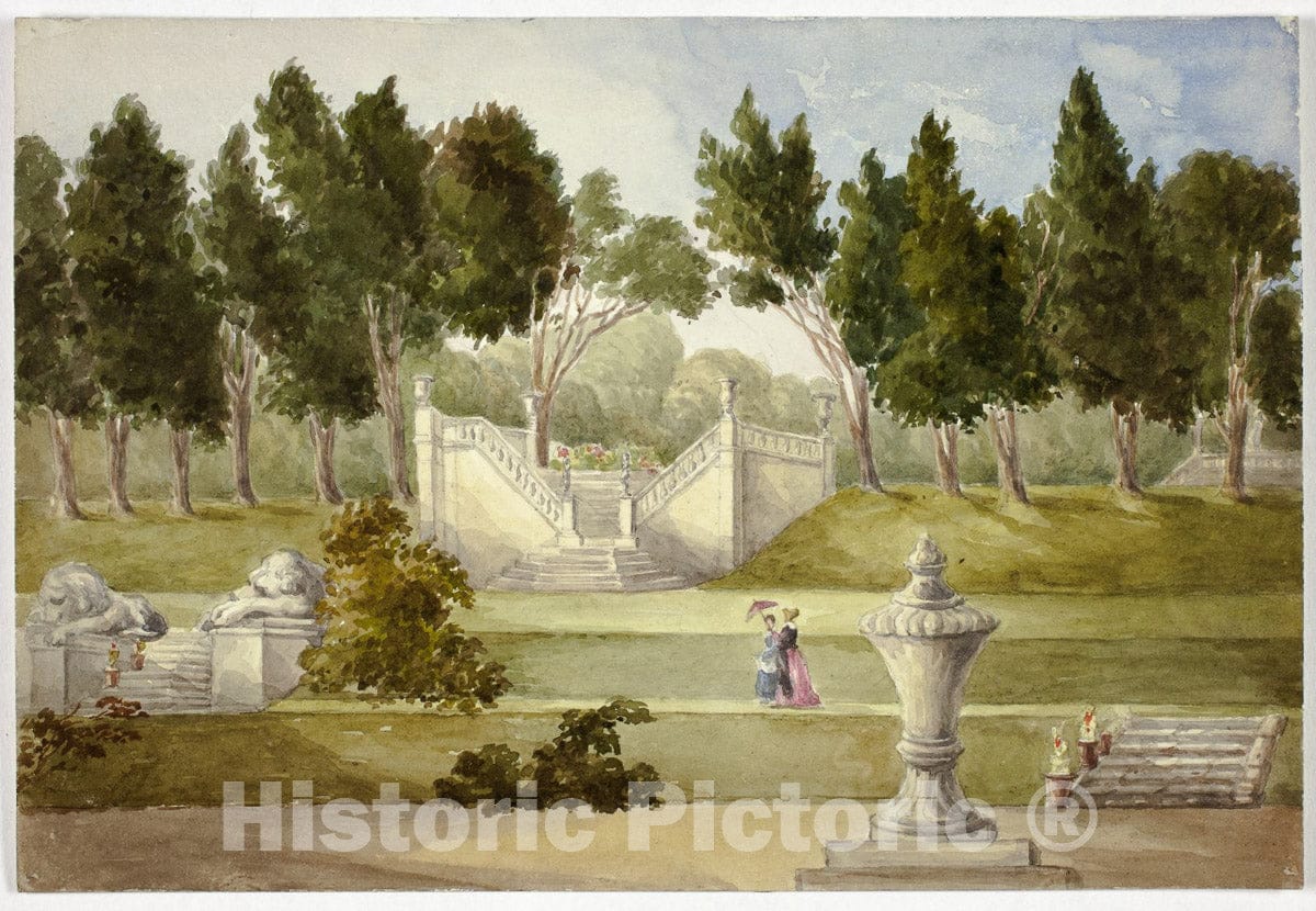 Art Print : Garden at Clifton Hall, Elizabeth Murray, c 1912, Vintage Wall Decor :