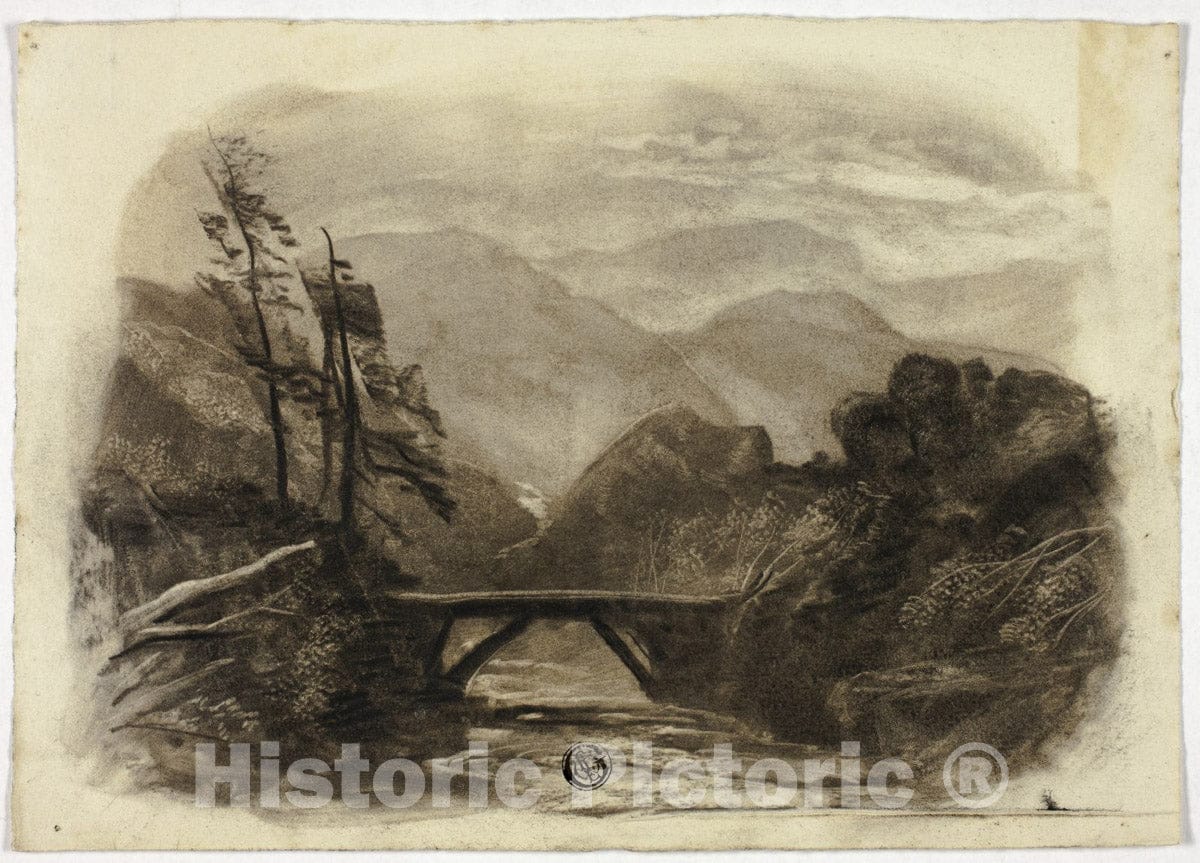 Art Print : Mountain Stream with Small Bridge II, Elizabeth Murray, c.1768, Vintage Wall Decor :