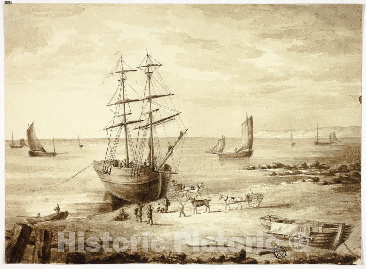 Art Print : Loading Boat in Port, Elizabeth Murray, c.1618, Vintage Wall Decor :