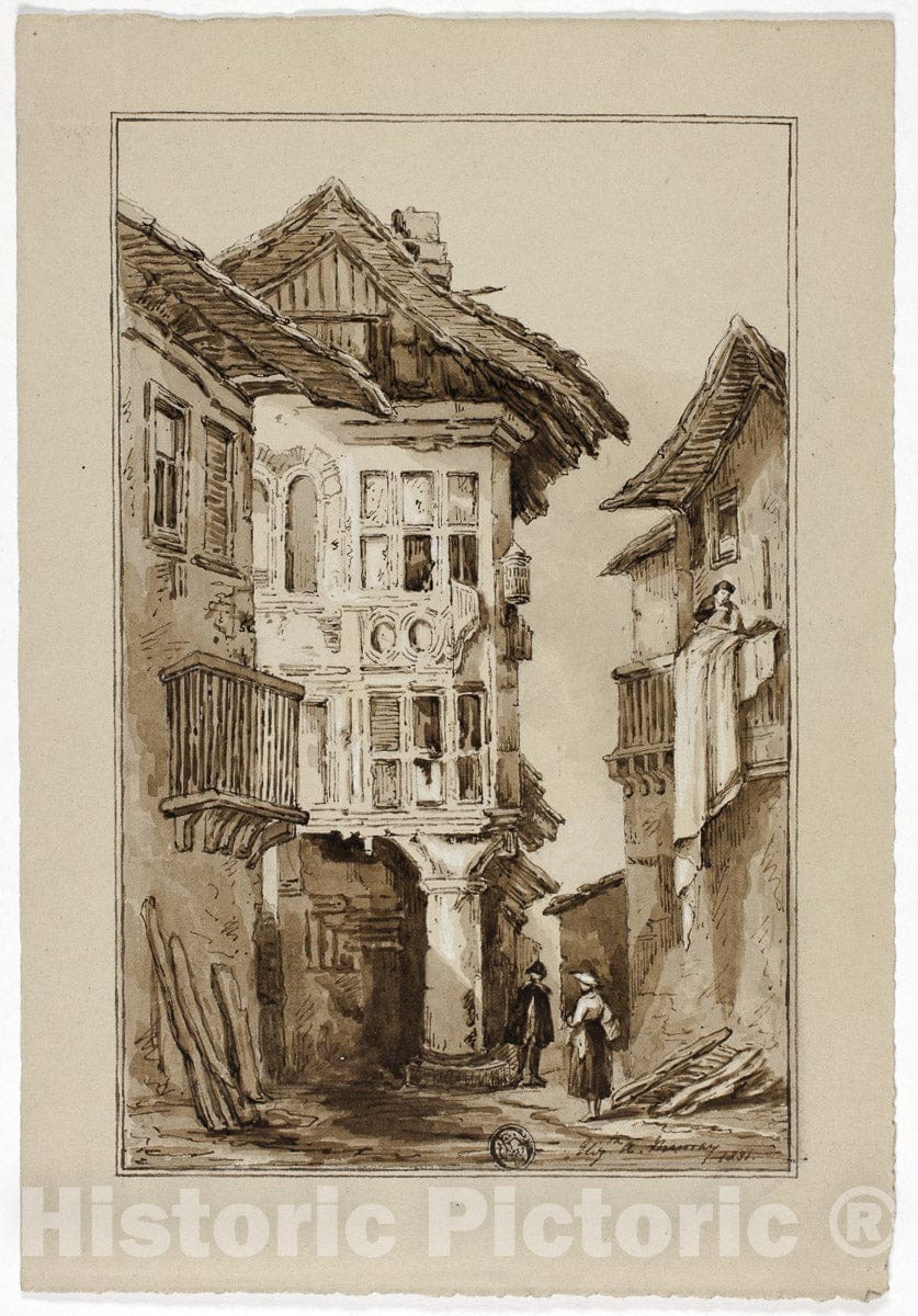 Art Print : Rustic Street Scene, Elizabeth Murray, c.1605, Vintage Wall Decor :