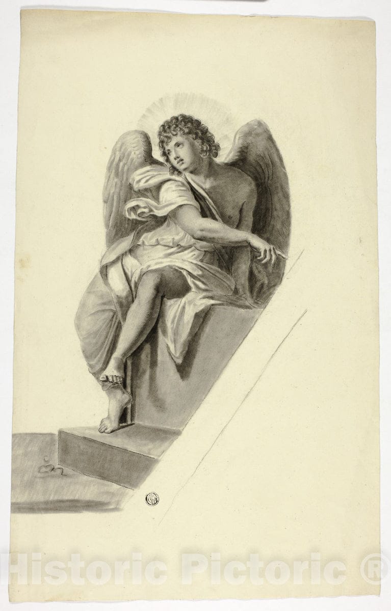 Art Print : Angel Seated by Tomb, Elizabeth Murray, c.1808, Vintage Wall Decor :