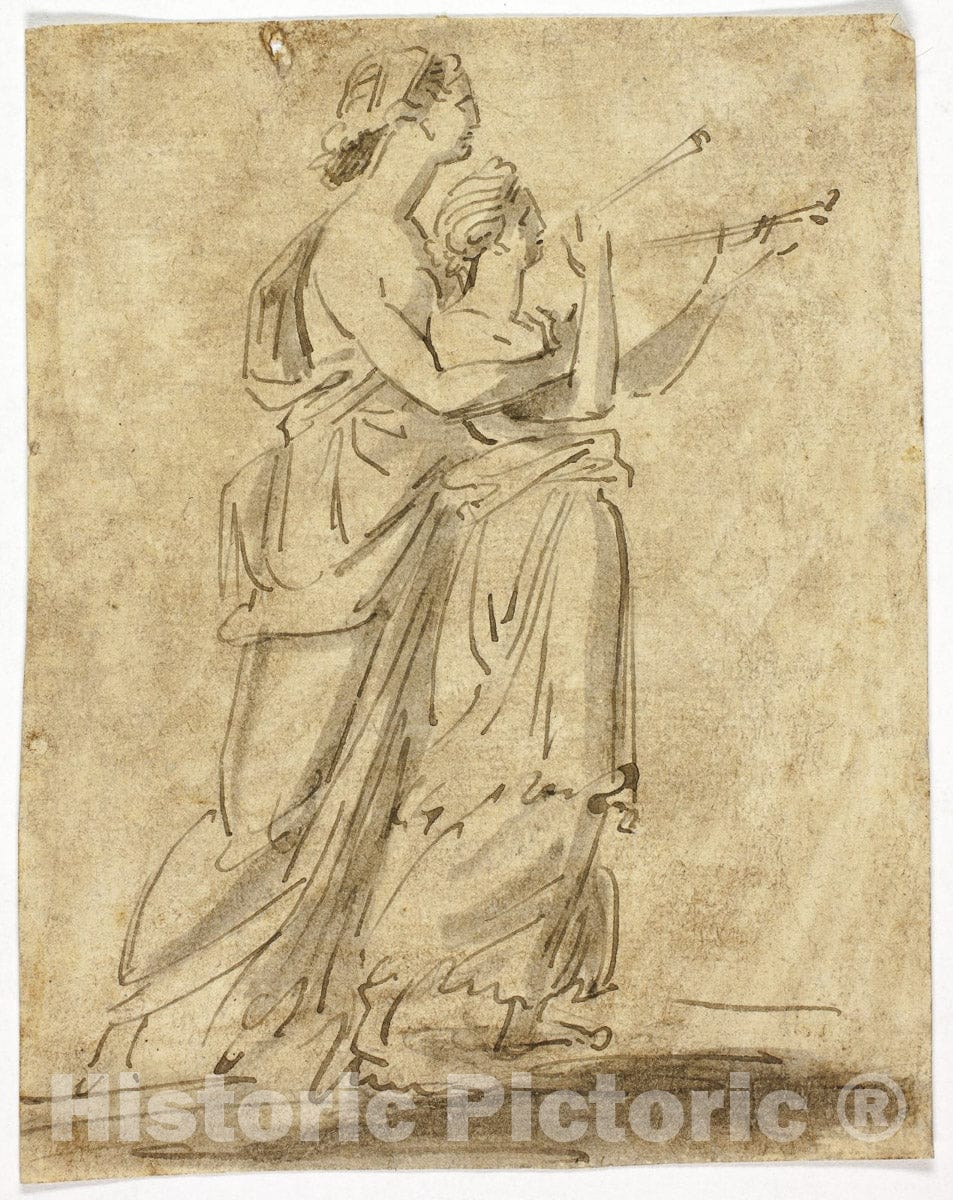 Art Print : Two Classical Female Figures, Unknown Artist , c.1597, Vintage Wall Decor :