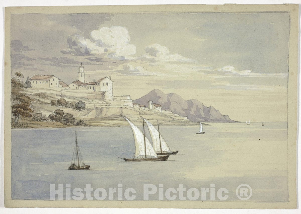 Art Print : Portofino from the Sea, Genoa, Elizabeth Murray, c 1965, Vintage Wall Decor :