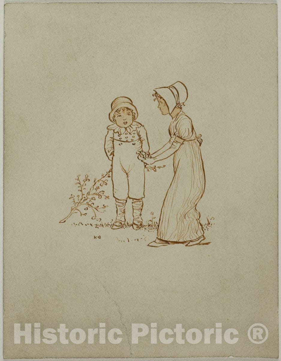 Art Print : Little Boy and Girl, Kate Greenaway, c.1629, Vintage Wall Decor :