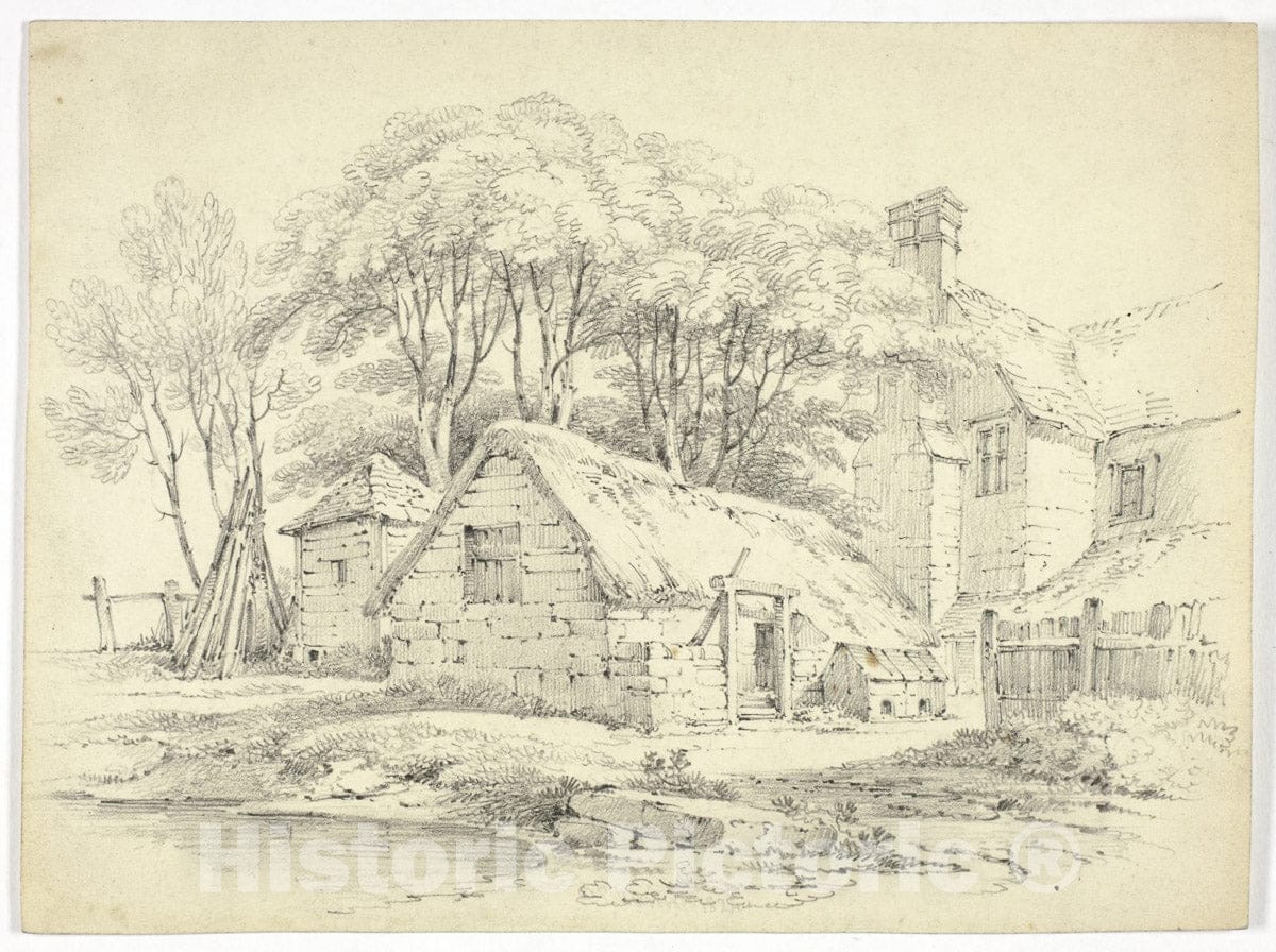 Art Print : Farm Buildings, Paul Sandby Munn, c 1969, Vintage Wall Decor :