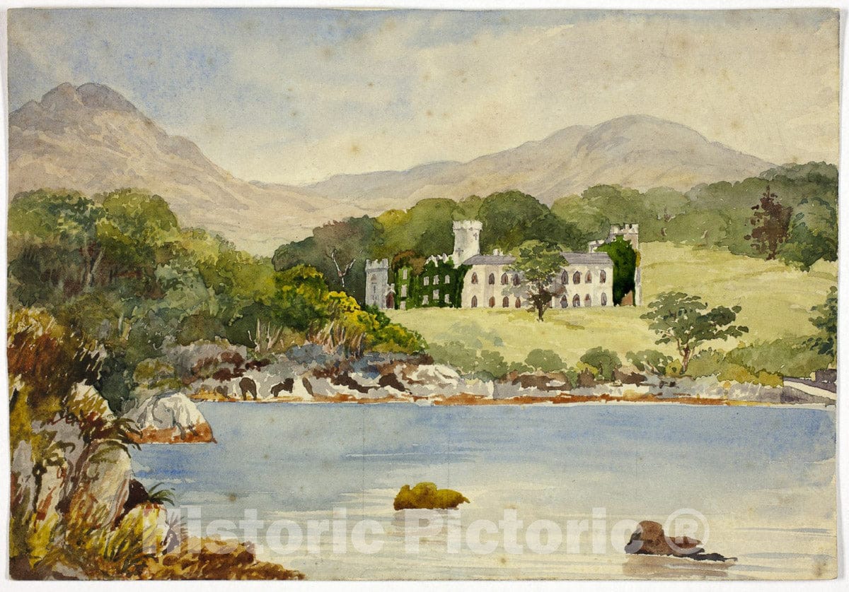 Art Print : Leitch Castle, Style of  William Leighton Leitch, c 1930, Vintage Wall Decor :