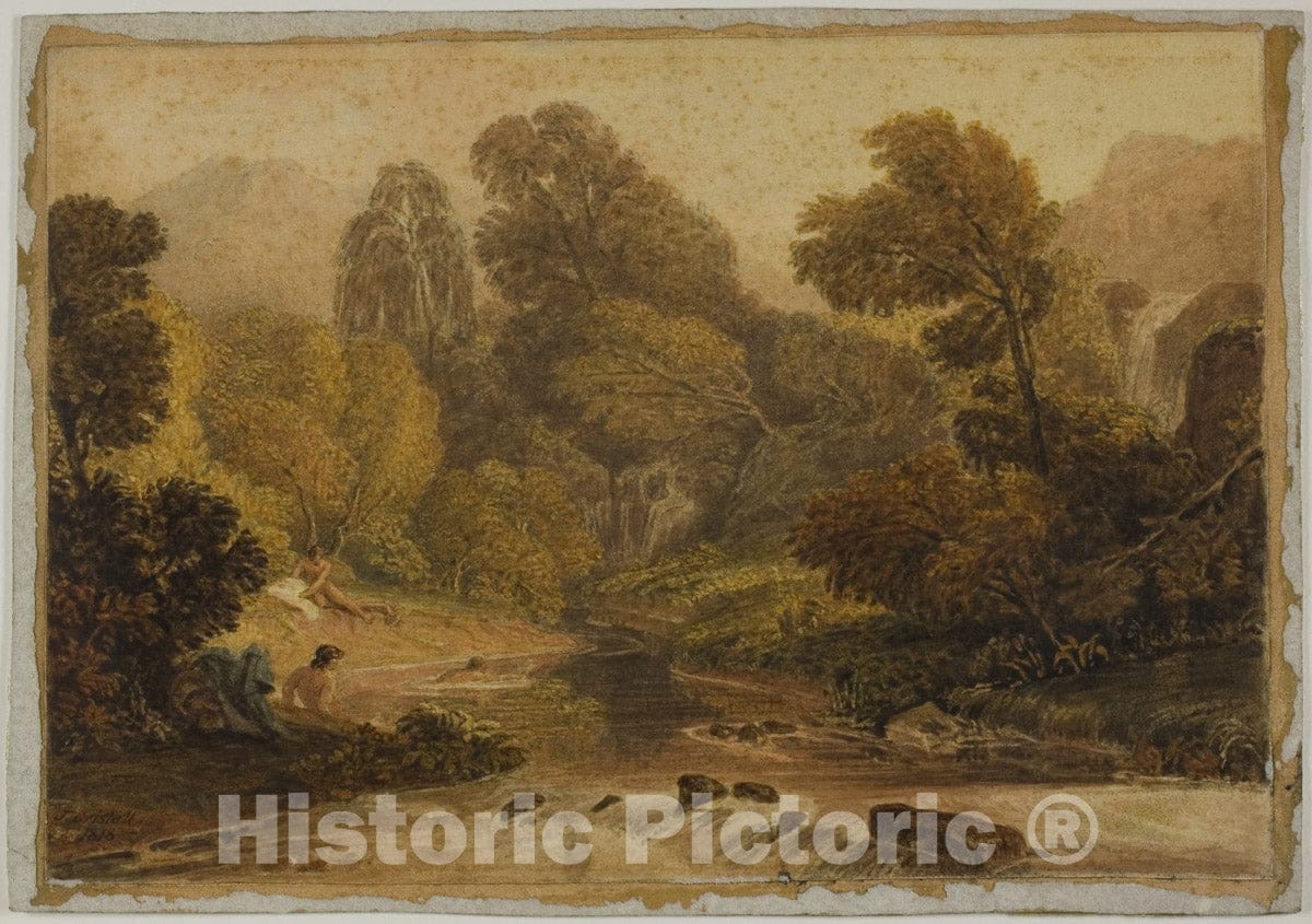 Art Print : A Scene Near Lodore, Cumberland, Joshua Cristall, c.1848, Vintage Wall Decor :