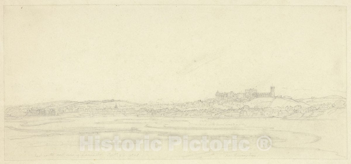 Art Print : East North East View of Lancaster, Joseph Farington, c.1839, Vintage Wall Decor :