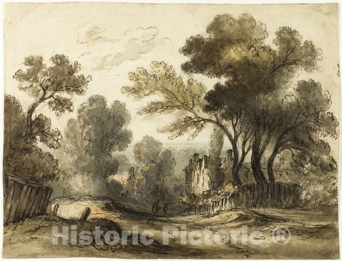 Art Print : Dirt Road Landscape (recto); Landscape (verso), James "Drunken" Robertson , c.1650, Vintage Wall Decor :