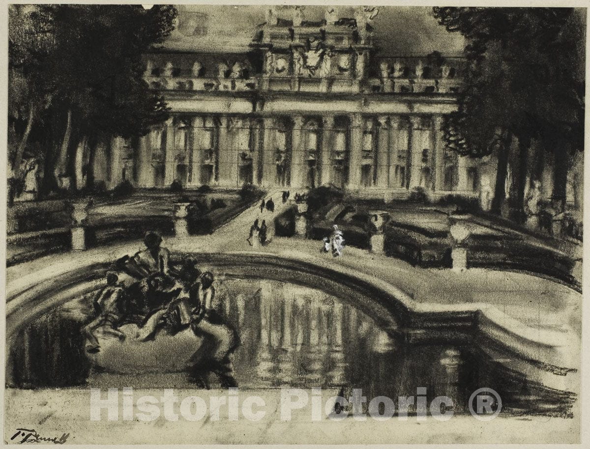 Art Print : Palace La Granga, Joseph Pennell, c 1900, Vintage Wall Decor :