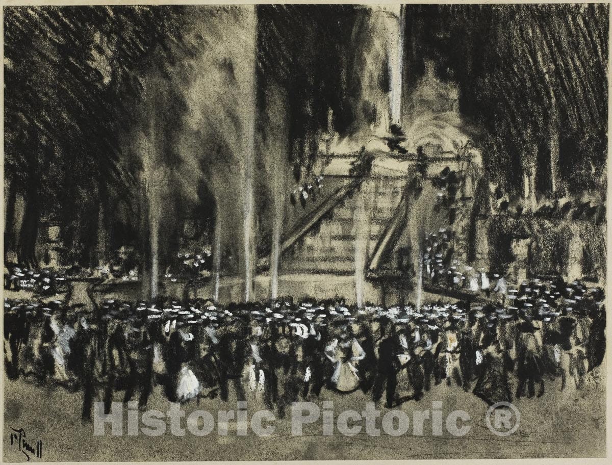 Art Print : The Fountains Playing at La Granga, Joseph Pennell, c 1903, Vintage Wall Decor :
