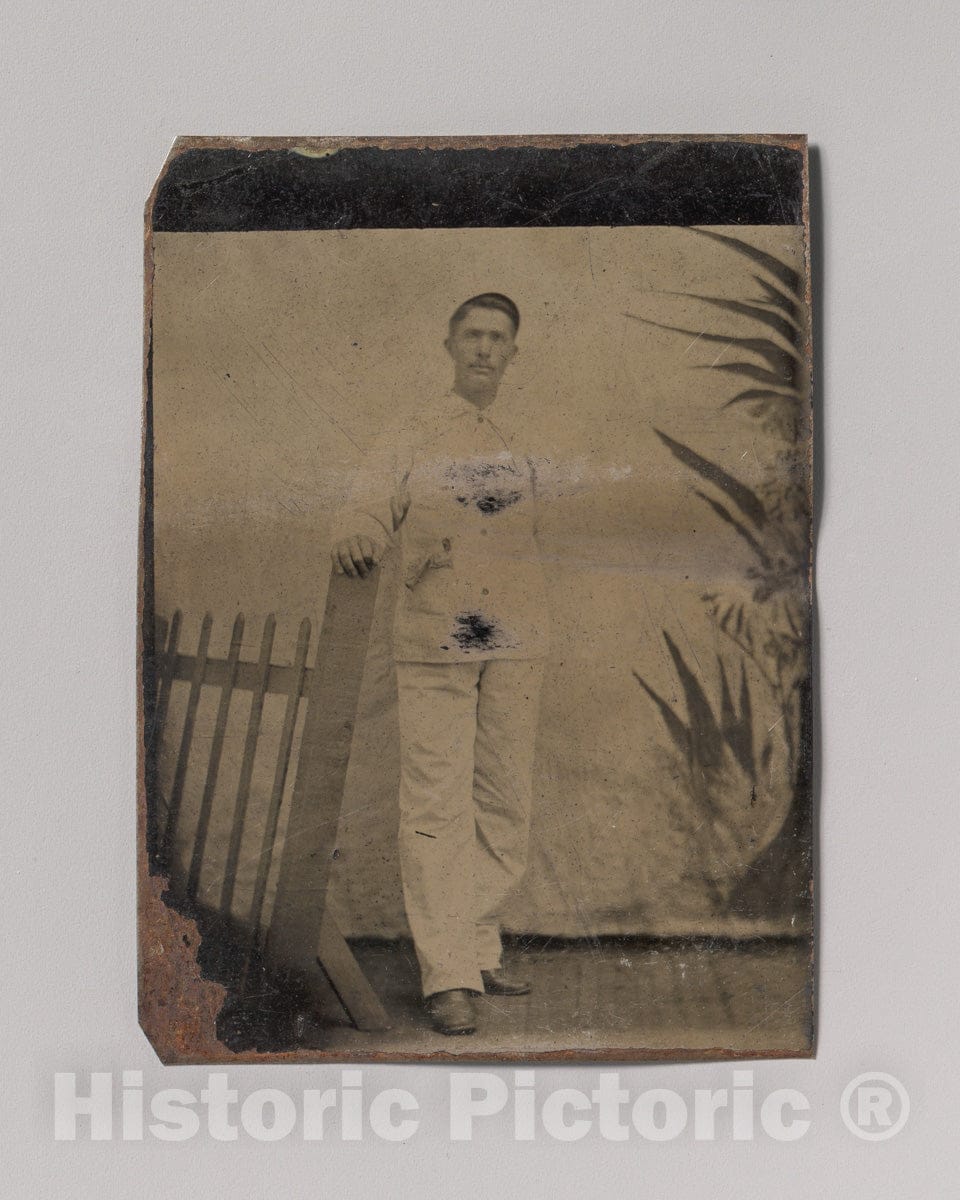 Art Print : Painter Resting His Hand on Picket Fence - Artist Unknown : Vintage Wall Art