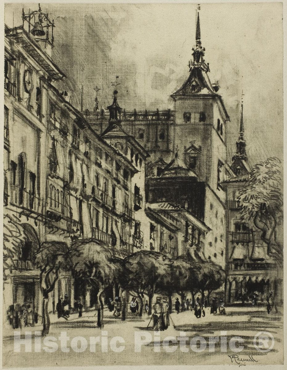 Art Print : The Zocodover, Toledo, Joseph Pennell, c 1903, Vintage Wall Decor :