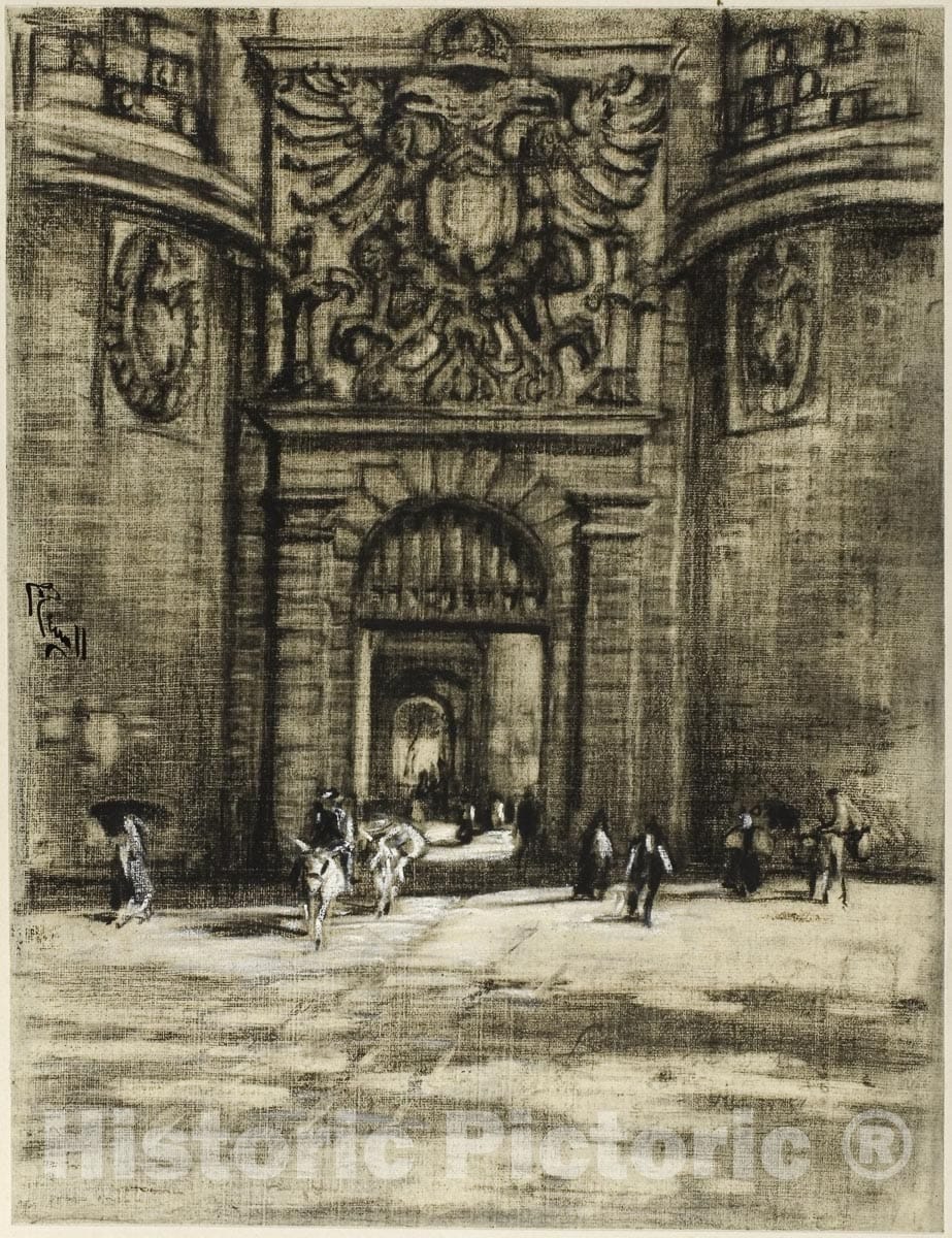 Art Print : Porta Viragia, Toledo, Joseph Pennell, c 1903, Vintage Wall Decor :