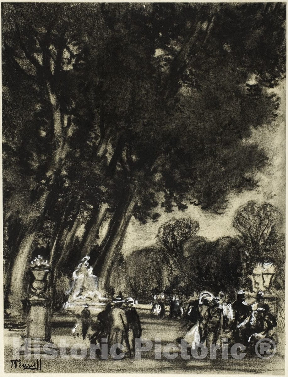 Art Print : The Garden of the Island, Aranjuez, Joseph Pennell, c 1903, Vintage Wall Decor :
