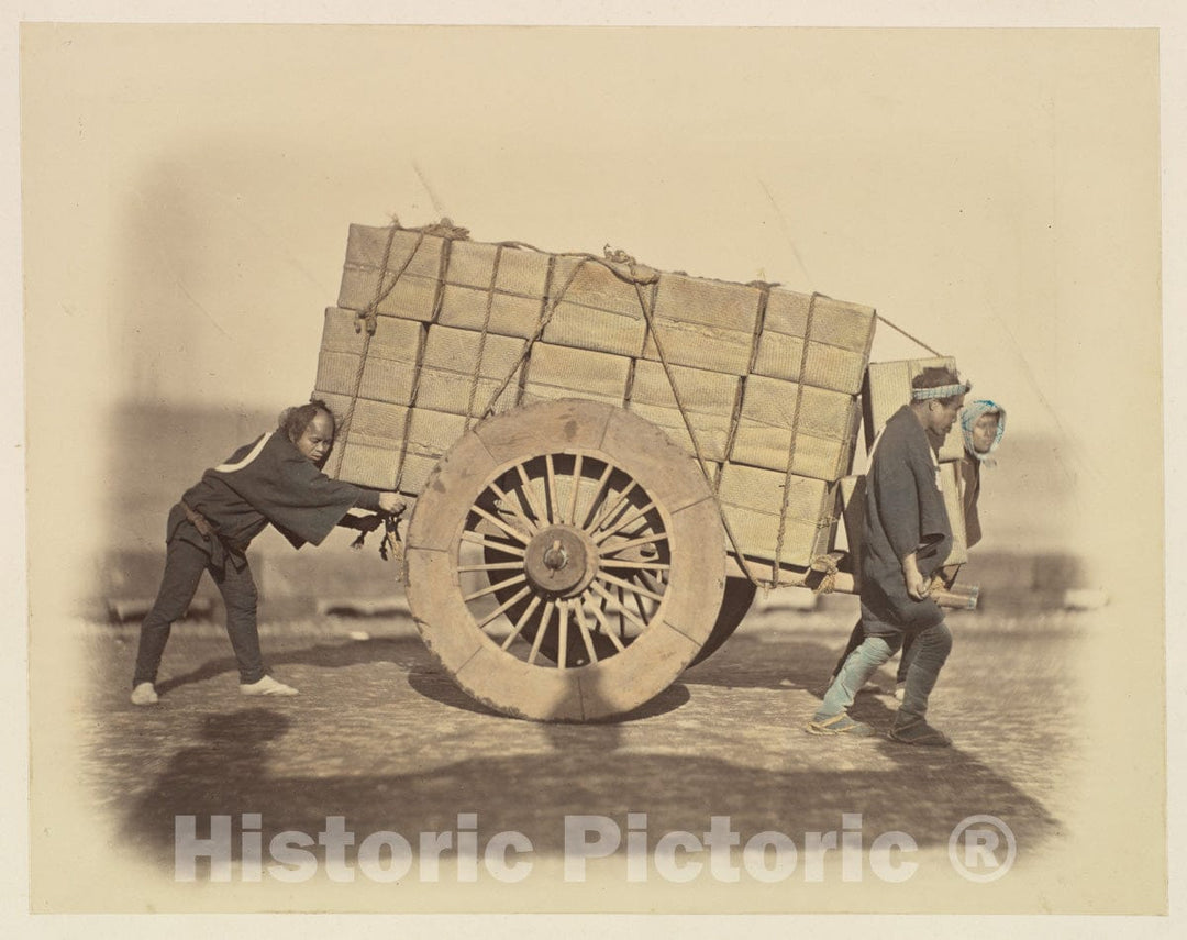 Photo Print : Felice Beato - Shariki, or Cart-Pushing Coolies : Vintage Wall Art