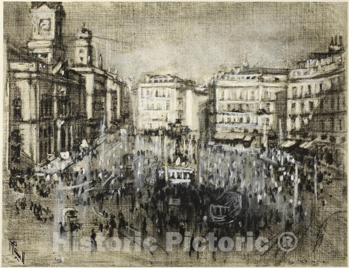Art Print : The Puerta del Sol, Madrid, Joseph Pennell, c 1903, Vintage Wall Decor :