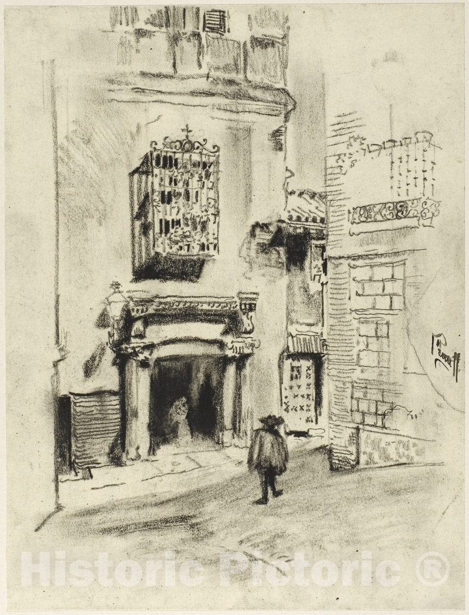 Art Print : A Doorway, Toledo, Joseph Pennell, c 1903, Vintage Wall Decor :