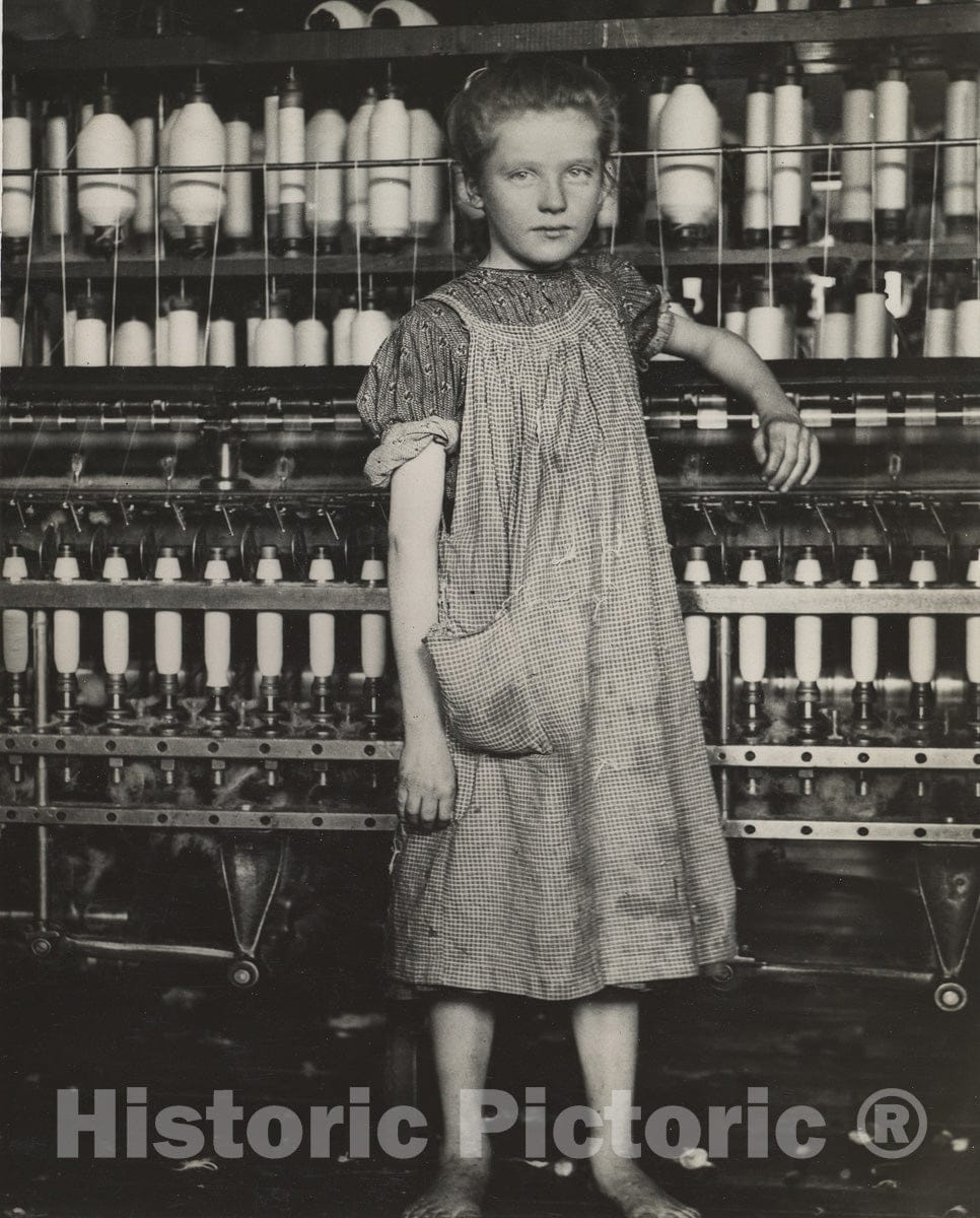 Photo Print : Addie Card, 12 Years. Spinner in North Pownal Cotton Mill. - Artist: Lewis Hine - Created: 1910 : Vintage Wall Art