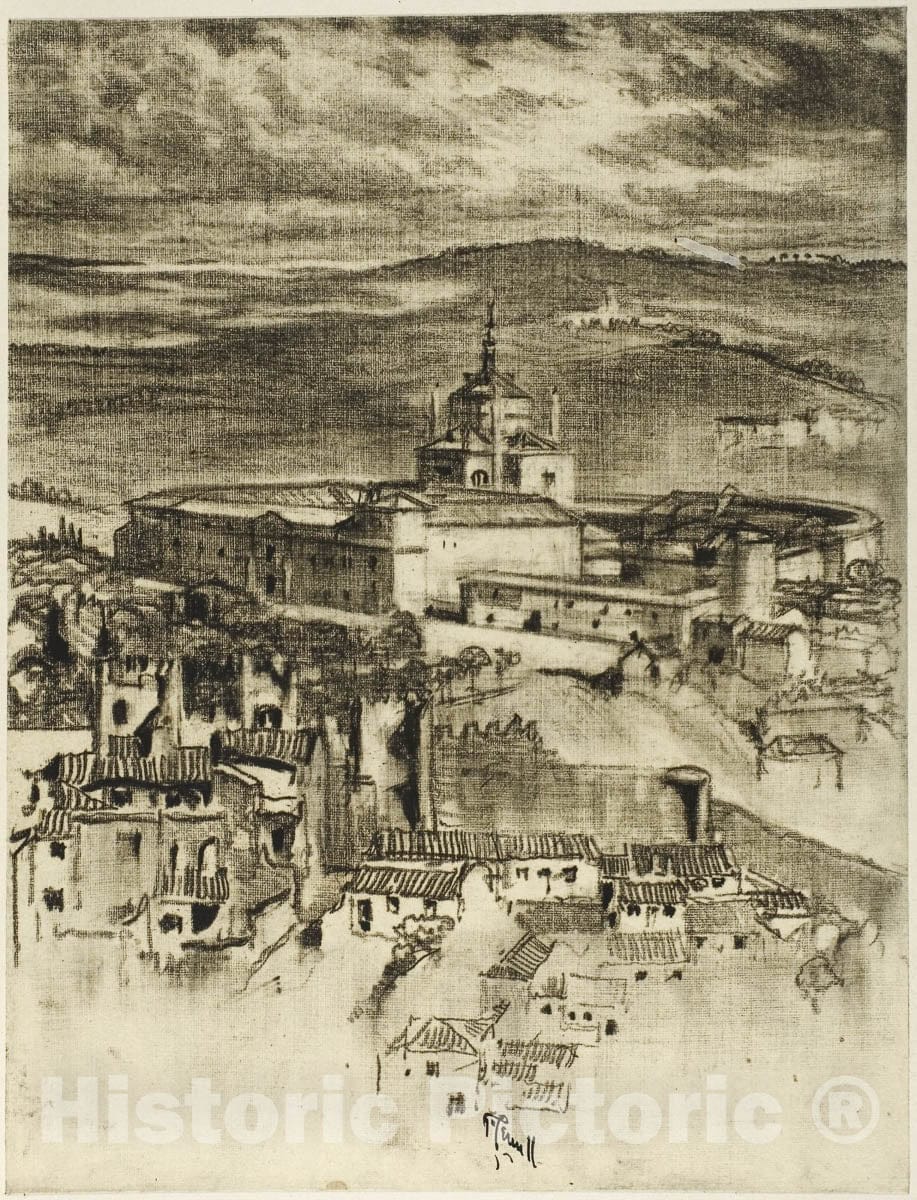 Art Print : The Hospice of Saint John, Toledo, Joseph Pennell, c 1900, Vintage Wall Decor :