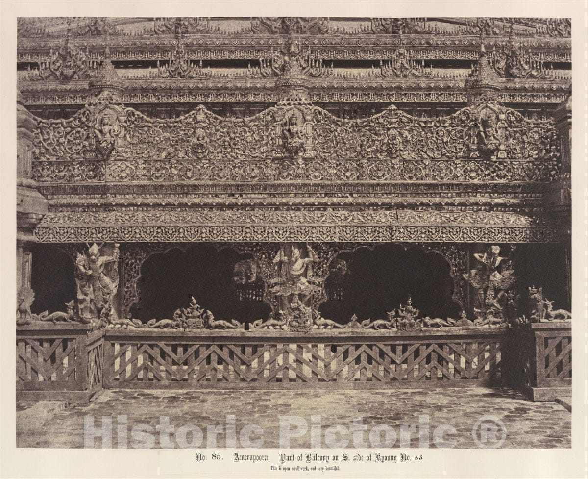 Photo Print : Linnaeus Tripe - Amerapoora: Part of Balcony on The South Side of Maha-oung-meeay-liy-mhan Kyoung : Vintage Wall Art