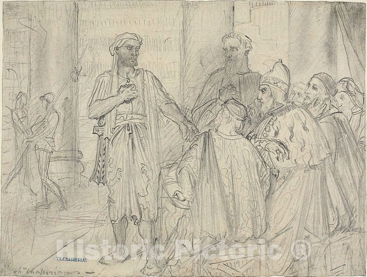 Art Print : Othellos Speech to the Senators of Venice, Theodore Chasseriau, c.1878, Vintage Wall Decor :