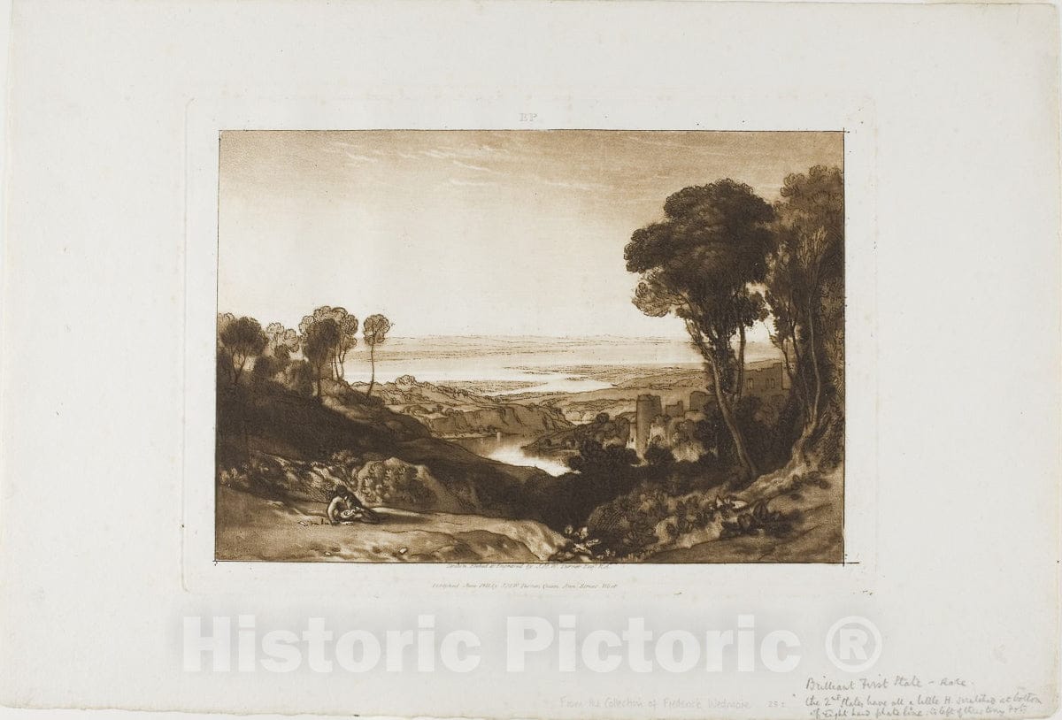 Art Print : Junction of the Severn and Wye, plate twenty-eight from Liber Studiorum, Joseph Mallord William Turner, c 1970, Vintage Wall Decor :
