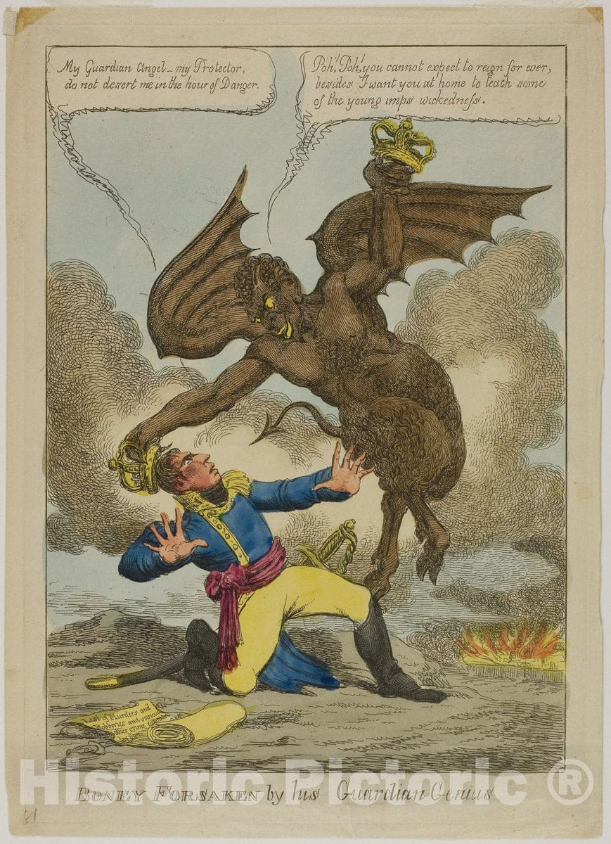 Art Print : Boney Forsaken by his Guardian Genius, Charles Williams, c 1872, Vintage Wall Decor :