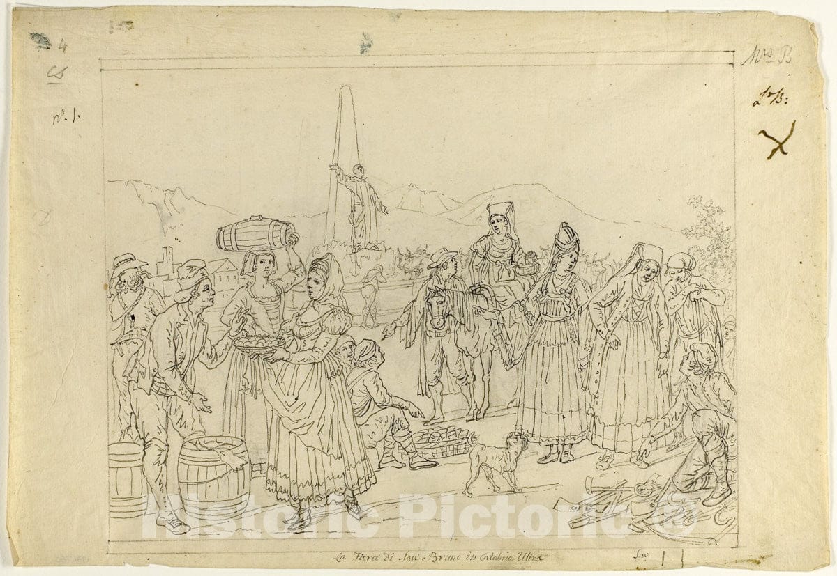 Art Print : Market Scene, Saverio della Gatta, c 1955, Vintage Wall Decor :
