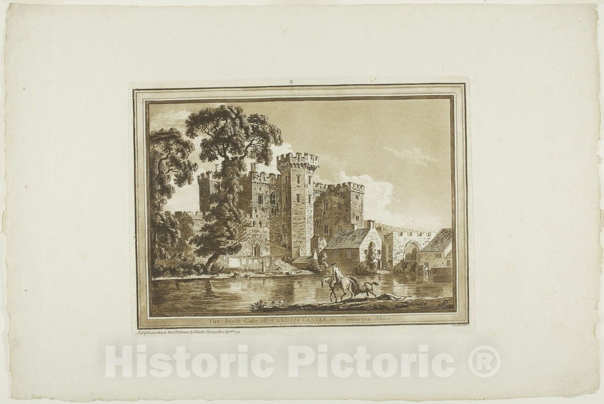 Art Print : The South Gate of Cardiff Castle in Glamorgan Shire, South Wales, Paul Sandby, c.1798, Vintage Wall Decor :