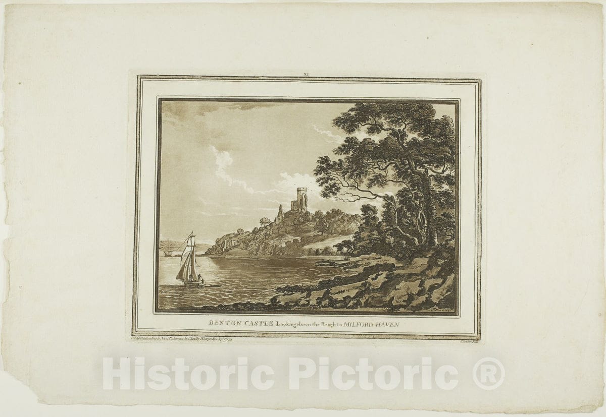Art Print : Benton Castle Looking down the Reach to Milford Haven, South Wales, Paul Sandby, c.1798, Vintage Wall Decor :
